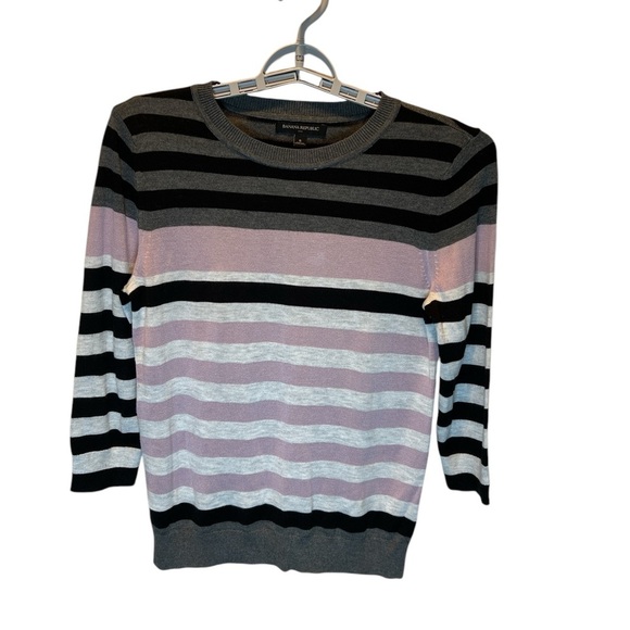 NEW Women's Striped Sweater - Black, Pink, Gray by Banana Republic Sz S - Picture 1 of 4